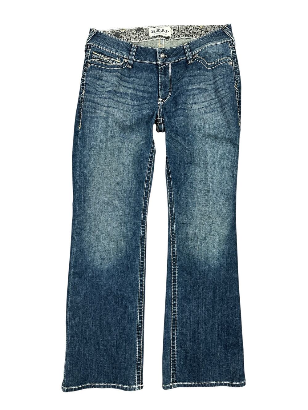 Ariat R.E.A.L. Riding Jean Whipstitch Boot Cut Jeans Ocean Blue — Size 33R